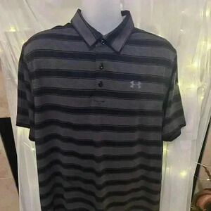 Under Armour Black & Grey Striped Polo. XL. Preowned. Men’s. Short Sleeve.
